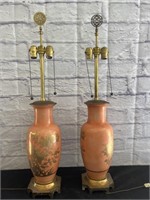 Pair of Antique Painted Glass Table Lamps 36x7