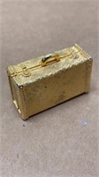 Gold Tone Suitcase Pill Box Metal Two Compartment