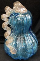 BLUE ART GLASS PUMPKIN, 8’’ H