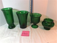 4 green glass vases, 2-Napco, 2-E.O. Brody Co.