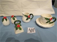6 PIECE LEFTON WHITE HOLLY- S/P, CUP /SAUCER,