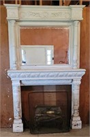 8' Painted Oak Victorian Carved Fireplace Mantel
