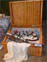 Basket w/ artist bird decor items