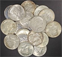 (20) MIXED DATE 90% SILVER KENNEDY HALF DOLLARS