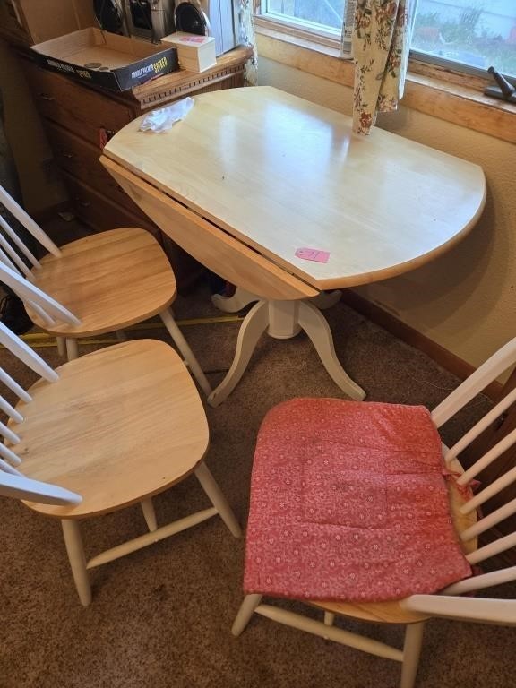 Kitchen Table Folding Leaves, 3 Wood Chairs