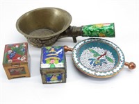 (4) Cloisonne Pieces: Ring Boxes & Small Dishes