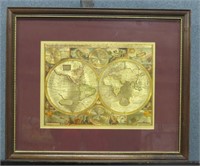 Gold Foil Old World Map Picture (Framed)