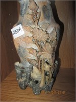 Vtg. Carved Soap Stone Oriental Style Vase