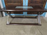 WOOD COFFEE TABLE WITH CHROME LEGS & GLASS INSERT