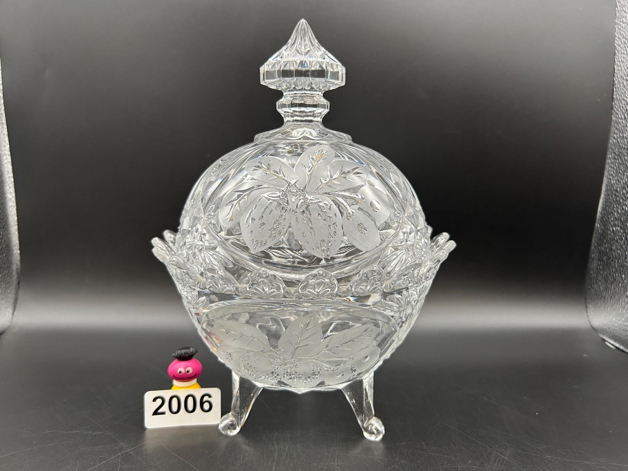 Vintage Crystal Etched Floral/Fruit Candy Dish