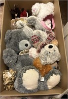 Box of stuffed animals.