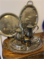 Silver Plate Tea Service w Platter Teapot etc