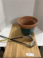 (4) Golf Clubs, Pot and Cutting Board