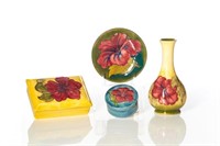 Four Moorcroft pottery Hibiscus pieces