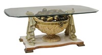 DECORATIVE GLASS-TOP FRUIT URN COFFEE TABLE