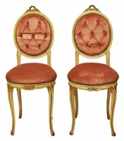 (PAIR) VENETIAN PARCEL GILT & PAINTED HALL CHAIRS