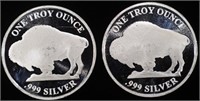 (2) 1 OZ .999 SILVER BUFFALO ROUNDS