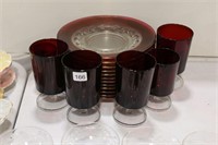CRANBERRY GLASS PLATES & CUPS