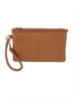 The Sak Brown Leather Braided Accents Clutch