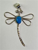 Large Sterling Turquoise Dragonfly Pendant 12 Gr