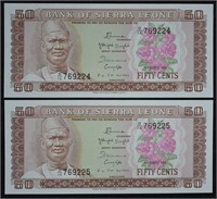 Sierra Leone Uncirculated Banknotes; 2 pcs.