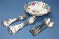 Pretty Antique China Footed Bowl & Spoons