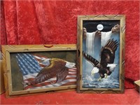 (2)Framed Eagle paintings on Velvet.