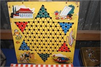 ANTIQUE CHINESE CHECKERS BOARD ON BOARD