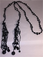 1920's ANTIQUE 60" BLACK GLASS LARIAT NECKLACE