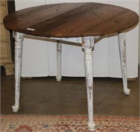 Round Pine Table with Shabby Painted Legs