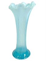 Northwood Blue Opalescent Swung Glass Vase 10"