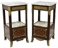 2)LOUIS XVI STYLE MARBLE-TOP MARQUETRY NIGHTSTANDS