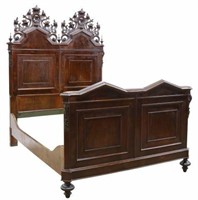 ITALIAN CARVED CREST WALNUT BED, 19TH C.