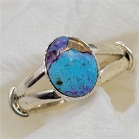 925 SILVER W TURQUOISE STONE RING SZ 5.75
