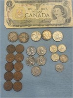 26 Canadian coins and dollar