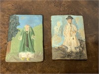 Pair of Antique Hand Painted Wall Plaques