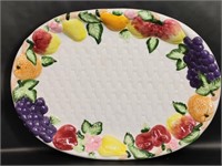 Fruit and Basketweave Design Large Ceramic Platter