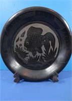 Vintage Black Hand-Etched Platter Bowl w/Stand