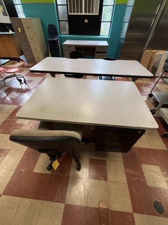 3 Chairs, 1 Table, 1 Desk