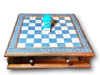 Vintage 70's Wood & Composite Stone Chess Set