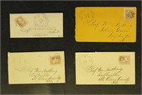 US Stamps postal history group, mostly 1860s 3 cen