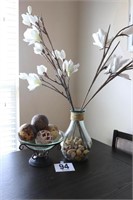 Glass Bowl with Decorative Balls & Vase with