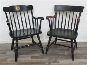 Pair of University arm chairs, one marked