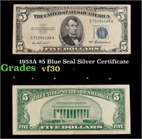 1953A $5 Blue Seal Silver Certificate Grades vf++