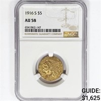 1916-S $5 Gold Half Eagle NGC AU58