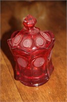 Red glass candy dish w lid