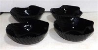 4 Black Glass Shell Shaped Serving Dishes