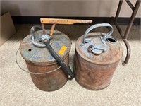 Tin gas can and metal gear oil can with pump