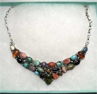 Navajo Sterling Silver Multi-Gemstone Signed Neck.