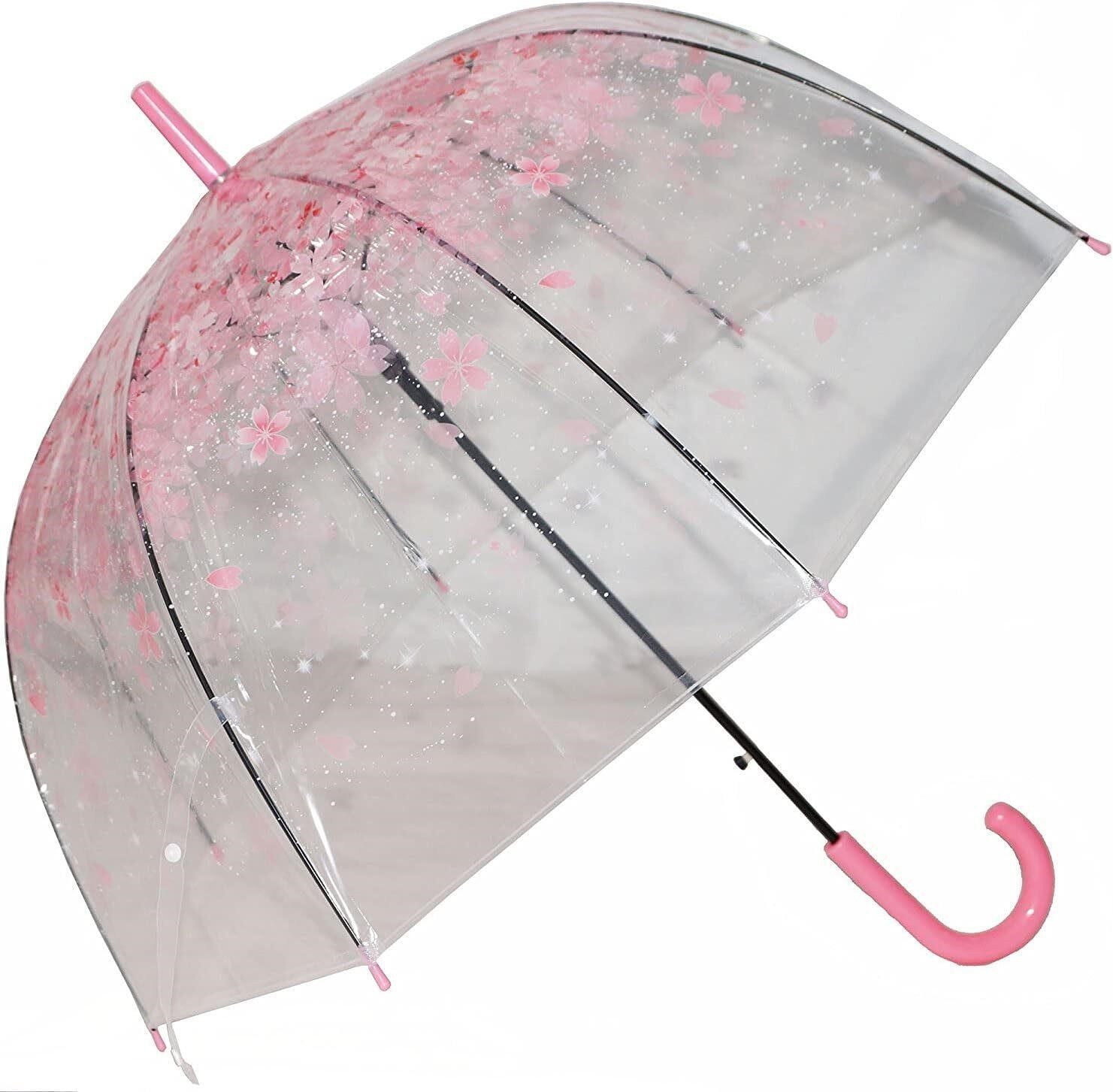 Pink Floral Clear Bubble Umbrella  Auto Open